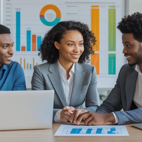 3 people consukting over energy and technology services