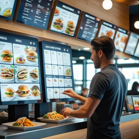 digital menu boards in a quick service restaturant with patronn ordering